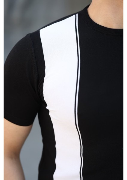 Erkek Viskon Kumaş Bisiklet Yaka Çizgi Desenli Tişört modelleri