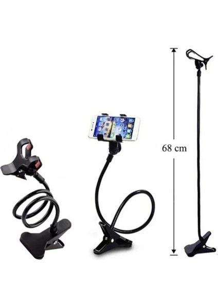 Siyah Akrobat Telefon Tutucu, Oynar Başlıklı, Klipsli, Araç ve Masa Kenarı Kullanım Için