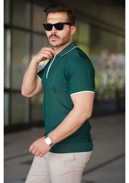 Erkek Dikey Kabartmalı Örgü Dokulu Fermuar Yakalı Tişört fiyatları