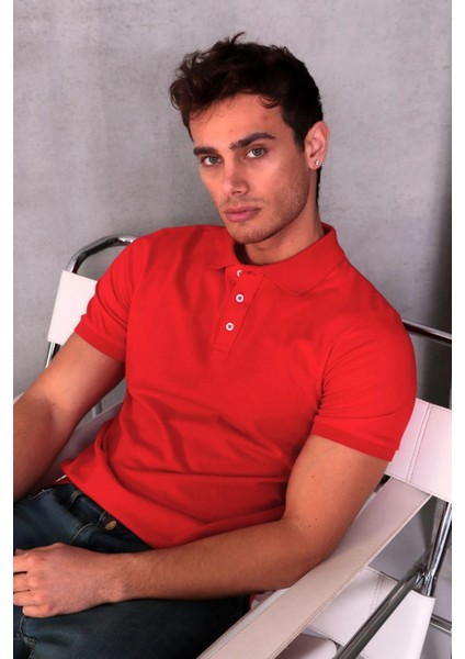 Erkek Slim Fit Pamuklu Yumuşak Doku Nefes Alan Kumaş Yakalı Tişört