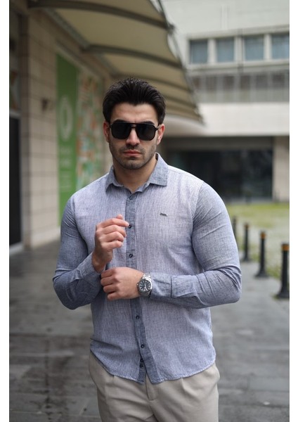 Erkek Pamuklu Keten Kumaş Gömlek