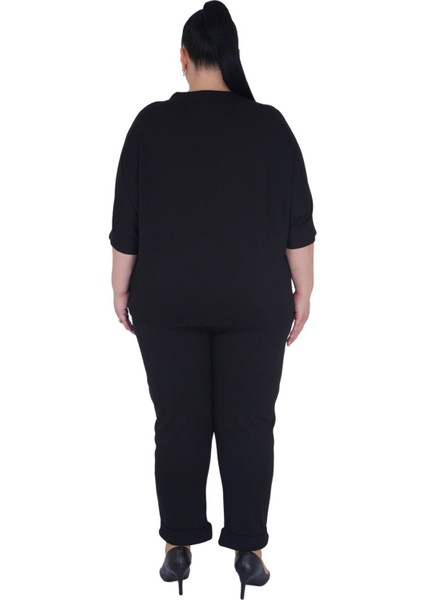 Kadın Büyük Beden Siyah Alt Üst Yıldız Nakışlı İkili Takım - Siyah-48 modelleri