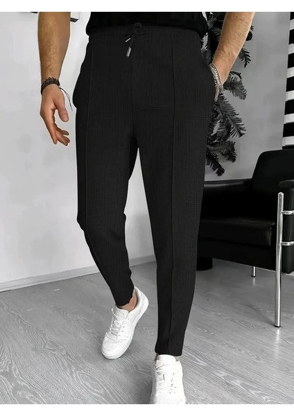 Erkek Yüksek Bel Önden Bağcıklı Cepli Waffle Pantolon fırsatları