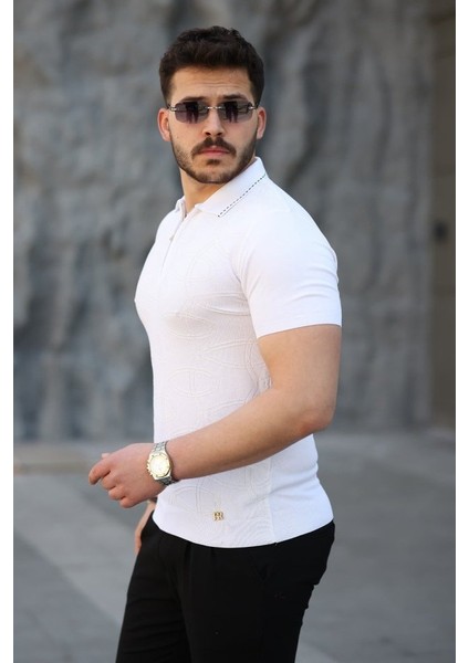 Erkek Viskon Kumaş Polo Yaka Desenli Tişört fiyatları