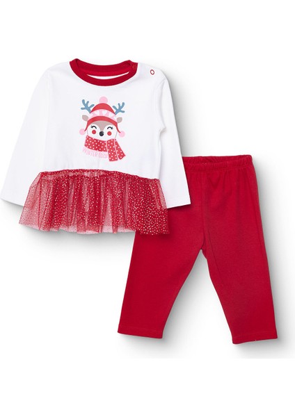 Kız Bebek New Year Uzun Kol Pijama Takımı Interlok Bisiklet Yaka Uzun Kol Reçme Paça