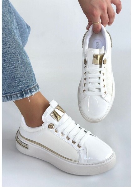 Beyaz Rugan Paraşüt Detaylı Bağcıklı Spor Ayakkabı 265602 37