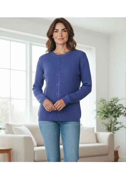 Kadın Önü Taşlı Kendinden Desenli Sıfır Yaka Bluz fiyatları