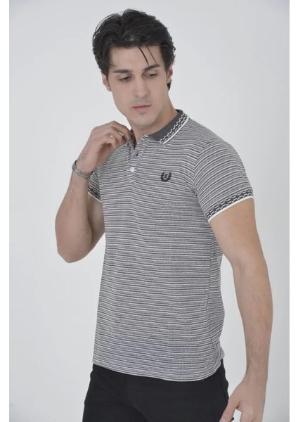 Erkek Yakalı Slim Fit Dokuma T-Shirt - Beyaz