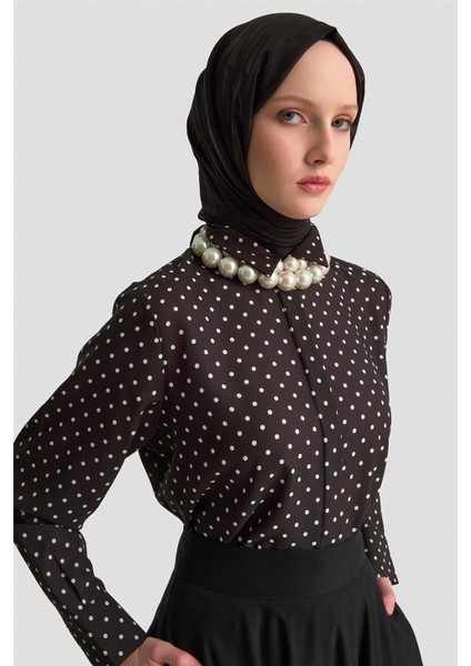 Puantiyeli Gömlek 25KD1008 Siyah fırsatları