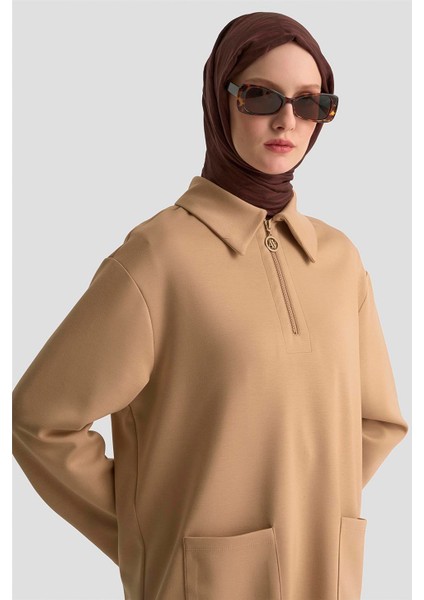 Polo Yaka Tunik 25KD1015 Vizon modelleri