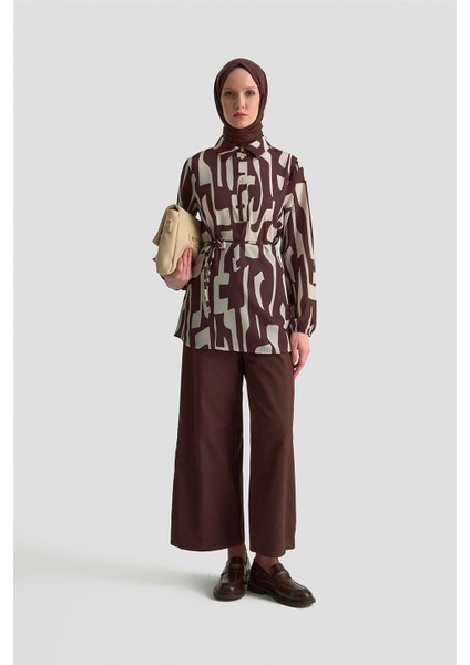Soyut Desenli Tunik 25KD1014 Vizon