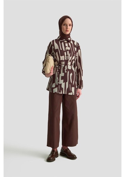 Soyut Desenli Tunik 25KD1014 Vizon fırsatları