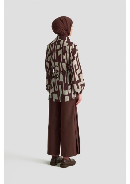 Soyut Desenli Tunik 25KD1014 Vizon indirimleri