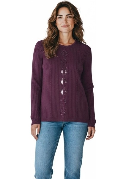 Kadın Önü Taşlı Kendinden Desenli Sıfır Yaka Bluz modelleri