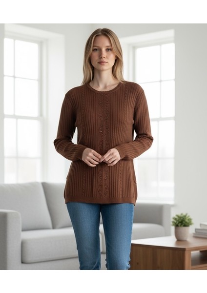 Kadın Önü Taşlı Kendinden Desenli Sıfır Yaka Bluz fiyatları