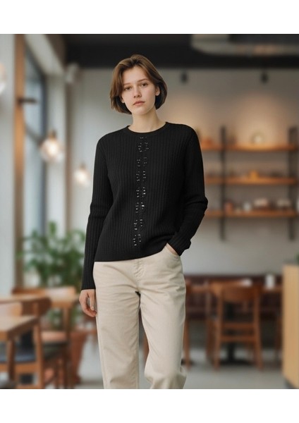 Kadın Önü Taşlı Kendinden Desenli Sıfır Yaka Bluz fiyatları