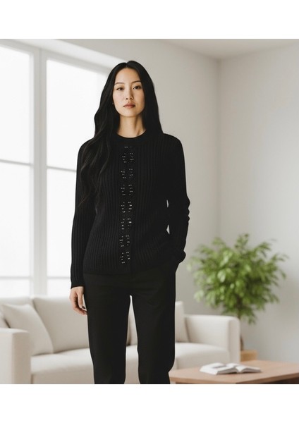 Kadın Önü Taşlı Kendinden Desenli Sıfır Yaka Bluz modelleri