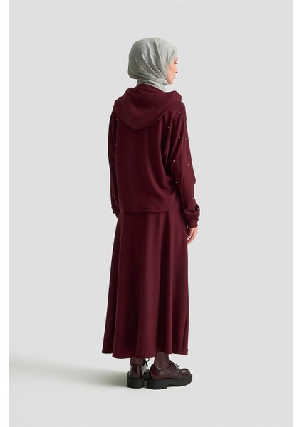 Taşlı Kapüşonlu Sweat 25KD4031 Mürdüm indirimleri