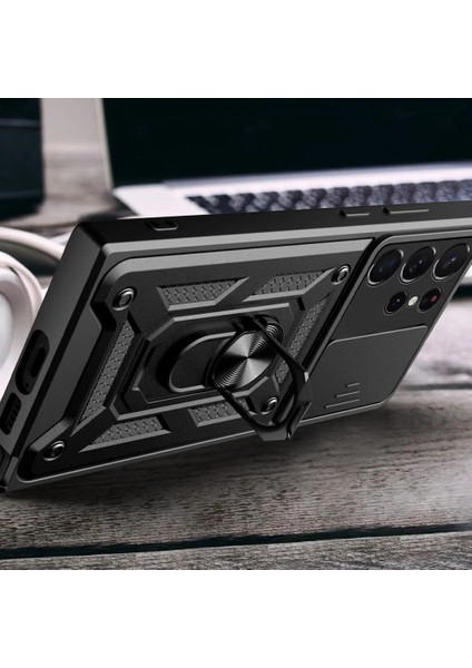 Samsung Galaxy S23 Ultra Kılıf Pars Lens Yüzüklü Silikon - Lacivert modelleri