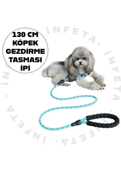 Reflektörlü Köpek Göğüs Gezdirme Tasması Metal Kancalı Gezdirme Ipi 130 cm