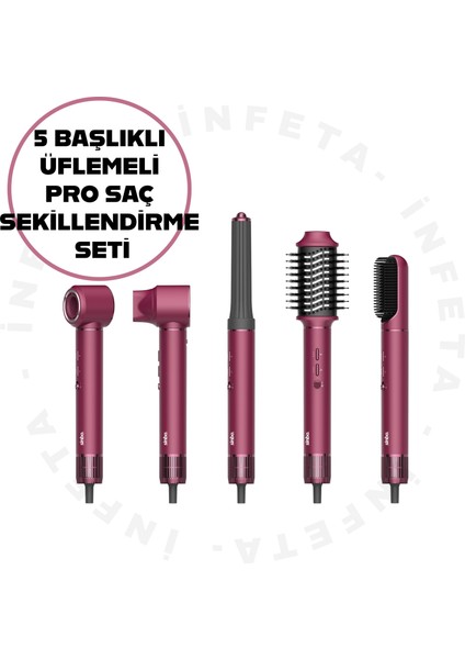 5 Başlıklı Hava Üflemeli Saç Şekillendirici Saç Düzleştirme-Saç Kurutma-Maşa Seti