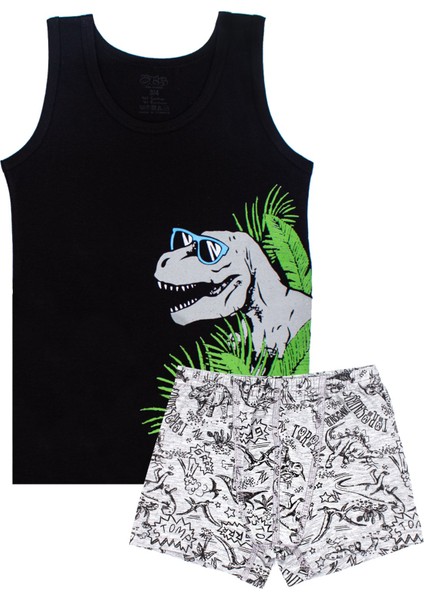 Erkek Çocuk Atlet Boxer Likralı Siyah Dinozor (%96 Pamuk - %4 Elastan)