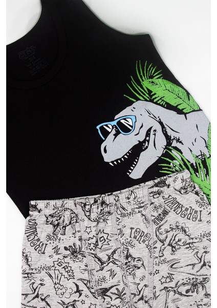Erkek Çocuk Atlet Boxer Likralı Siyah Dinozor (%96 Pamuk - %4 Elastan) modelleri