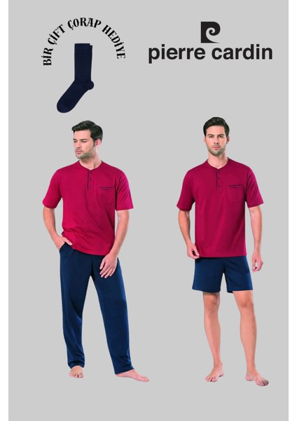 Erkek Bordo Çeyizlik Penye 3'lü Pijama Takımı (1 Çift Çorap Hediye) R.o.5.3.z.e.7.0.l.t.