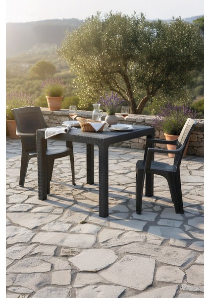 Efes 2 Kişilik Rattan Masa Sandalye Takımı Siyah