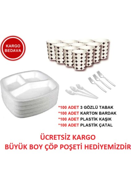 3 Gözlü Köpük Tabak ve Bardak Seti, 100 Adet, Turuncu, Ekonomik ve Sağlıklı Kullanım