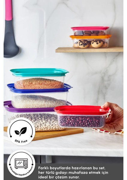 6'lı Çok Renkli Saklama Kabı Seti, Pratik ve Şık Mutfak Çözümü modelleri