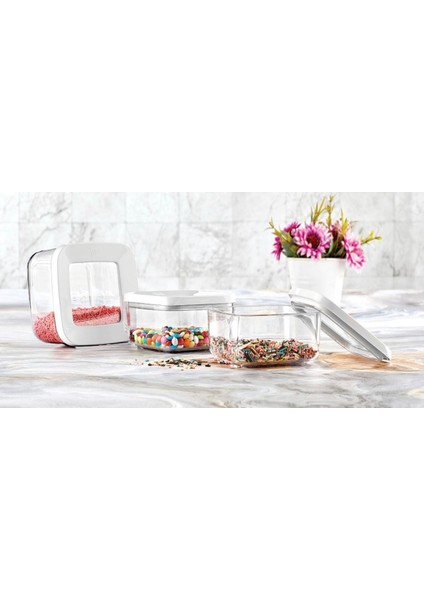 6'lı Beyaz Kare Saklama Kabı, 350 Ml, Dayanıklı ve Şık Tasarım