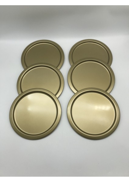 6'lı Renkli Metal Yuvarlak Servis Tepsisi 24 Cm, Dekoratif ve Şık Sunum Aracı