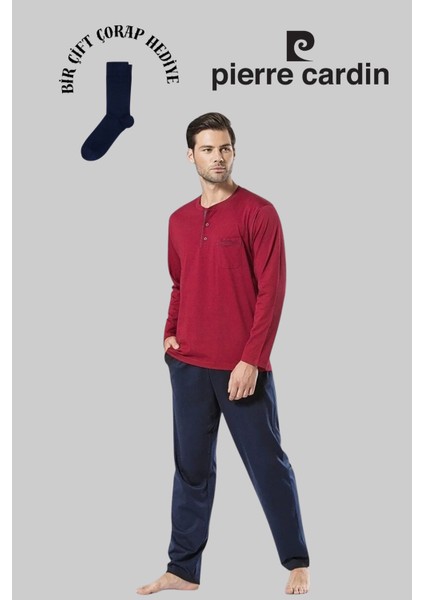 Erkek Bordo Çeyizlik Penye Pijama Takımı (1 Çift Çorap Hediyeli) R.o.5.4.z.e.5.4.l.t.