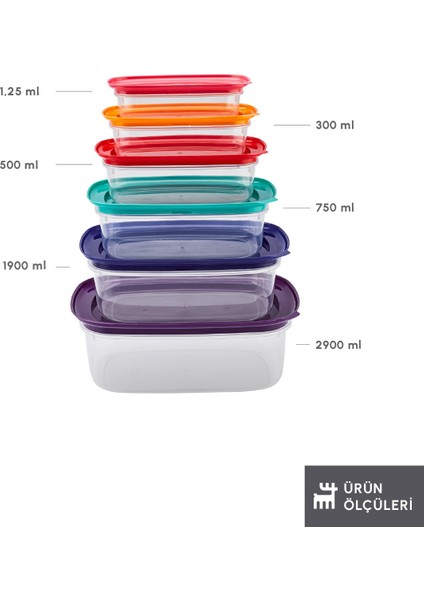 6'lı Çok Renkli Saklama Kabı Seti, Şeffaf ve Renkli, Pratik ve Dayanıklı fiyatları