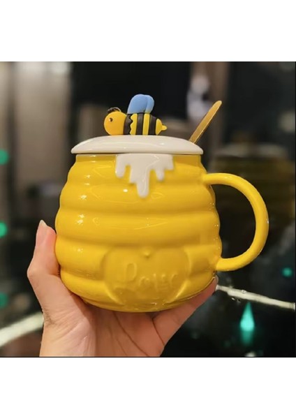 Sevimli Arı Seramik Kupa 400ML, Kahve, Süt, Su Için Şık ve Kullanışlı Bardak