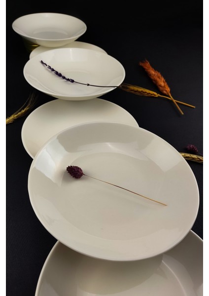 6'lı Krem Porselen Çukur Tabak Seti 19 Cm, Şık ve Dayanıklı Yemek Tabağı Kompleti modelleri
