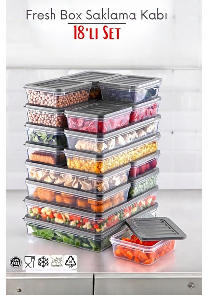 Gri 18'li Mikrodalga ve Derin Dondurucu Uyumlu Saklama Kabı Seti