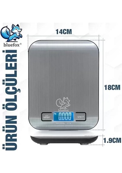 Dijital Mutfak Terazisi, Paslanmaz Çelik, Hassas Tartım, Led, Dara Işlevli, Çok Renkli