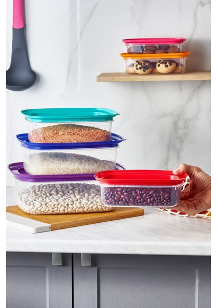 6'lı Çok Renkli Saklama Kabı Seti, Şeffaf ve Renkli, Pratik ve Dayanıklı fırsatları
