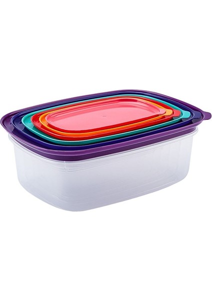 6'lı Çok Renkli Saklama Kabı Seti, Şeffaf ve Renkli, Pratik ve Dayanıklı