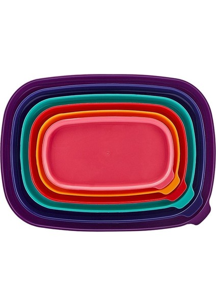 6'lı Çok Renkli Saklama Kabı Seti, Şeffaf ve Renkli, Pratik ve Dayanıklı