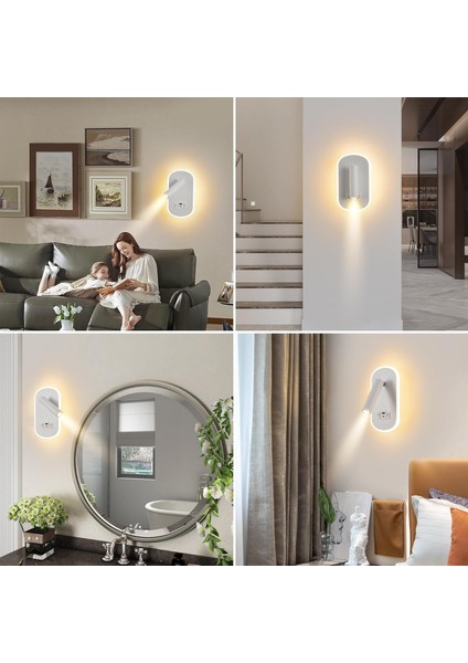 Dekoratif Yatak Başı Okuma Lambası 15 Watt Gün Işığı Çift Kademeli USB ve Type-C Giriş modelleri