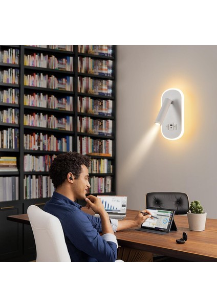 Dekoratif Yatak Başı Okuma Lambası 15 Watt Gün Işığı Çift Kademeli USB ve Type-C Giriş indirimleri