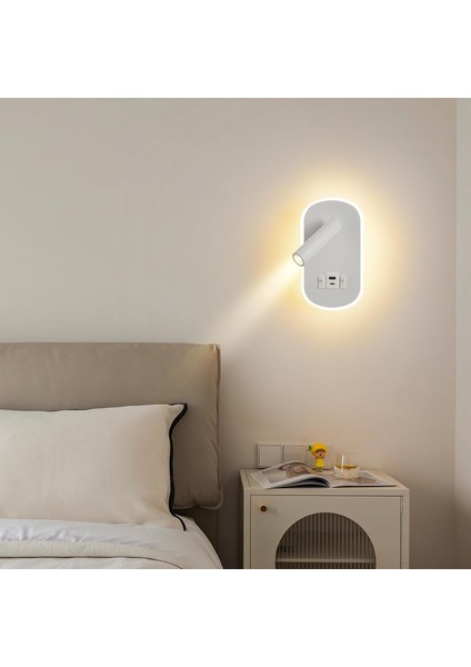 Dekoratif Yatak Başı Okuma Lambası 15 Watt Gün Işığı Çift Kademeli USB ve Type-C Giriş