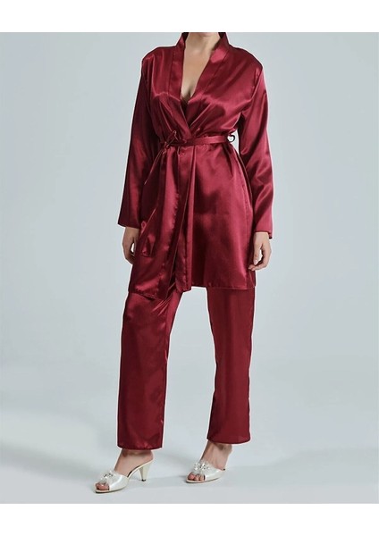 Kadın Bordo Saten Çeyiz Seti 6 Parça Sabahlık Gecelik Pijama Şortlu Takım .r.o.z.2.0.a.l.s.e.l.t fiyatları