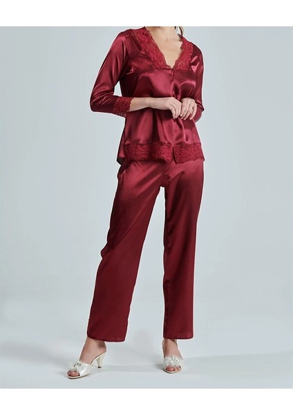 Kadın Bordo Saten Çeyiz Seti 6 Parça Sabahlık Gecelik Pijama Şortlu Takım .r.o.z.2.0.a.l.s.e.l.t modelleri