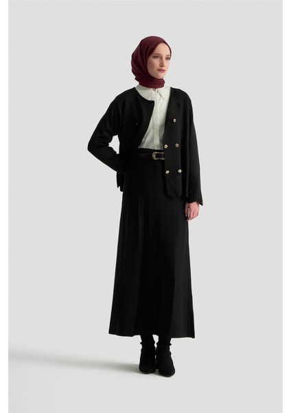 Trend Düğme Detaylı Triko Takım 25KTD6118 Siyah