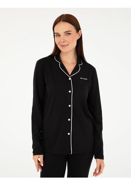 Kadın Siyah Modal & Pamuklu, Uzun Kollu, Önden Düğmeli, Kadın Pijama Takımı 1 Çift Çorap Hediye fiyatları