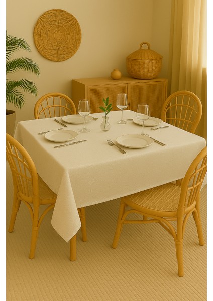 Pamuklu Masa Mutfak Yemek Salon Piknik Bahçe Balkon Otel Cafe Sofra Yılbaşı Krem Sehpa Örtüsü